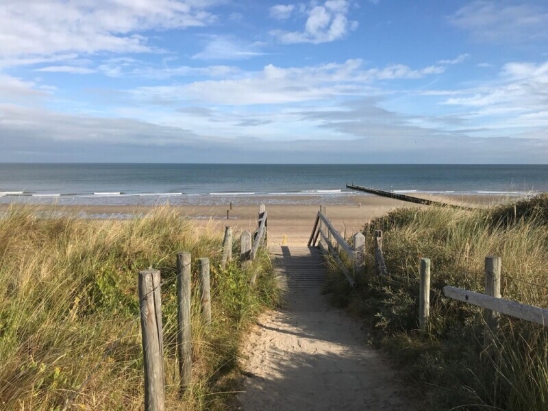 Zicht op strand vanuit de duinen